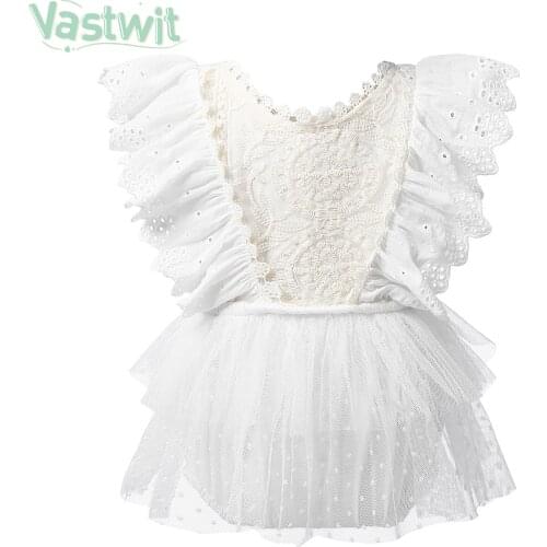 0-18M Newborn Baby Girl Ruffled Clothes Flutter Sleeve Lace Embroidery Tulle Romper Dress White One-Pieces Bodysuits Jumpsuit
