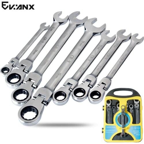 7pcs Ratchet Wrench 8-19mm Universal Head 72T Adjustable Wrench Set Spanners Multifunctional Tool