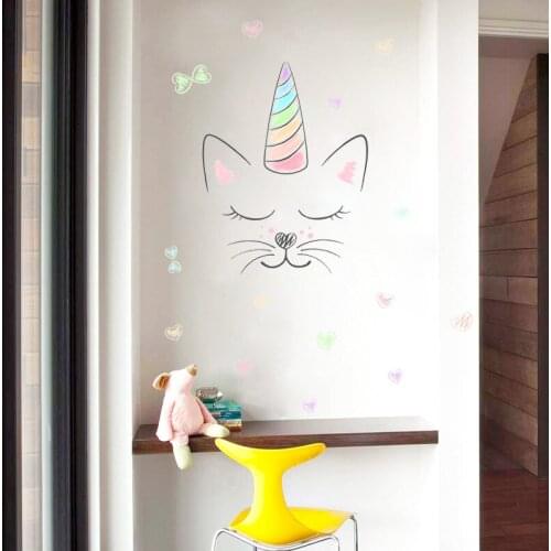 Watercolor Love Heart Unicorn Wallpaper Inkjet Cartoon Wall Sticker Children Kids Kindergarten Bedroom Door Art Mural for Baby