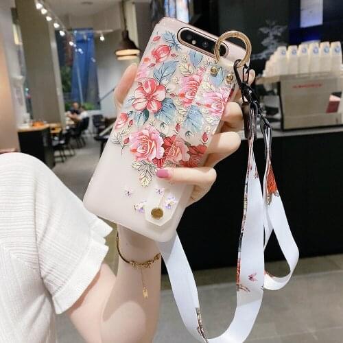 Case For Samsung A80 Case 3D Relief Floral Phone Girly Cover For Samsung Galaxy A90 A80 Stand Phone Protective Shell Funda Capa
