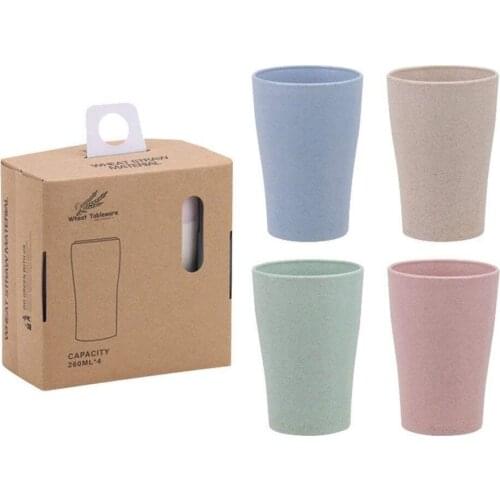 Friendly Healthy Wheat Straw Biodegradable Mug Cup for Water Coffee Milk Juice Tea 4pcs Lulu Lemon