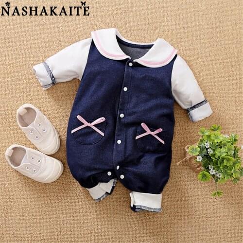 NASHAKAITE Baby Girl Denim Romper Winter Newborn Baby Girl Clothes Dress Cute Baby Bodysuit Long Sleeve Baby Princess Romper