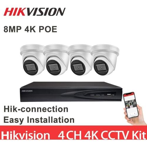 Hikvision 8MP POE CCTV Security 4K IP Camera Video Surveillance Kits 4CH 4K DS-7604NI-K1/4P APP Easy installation