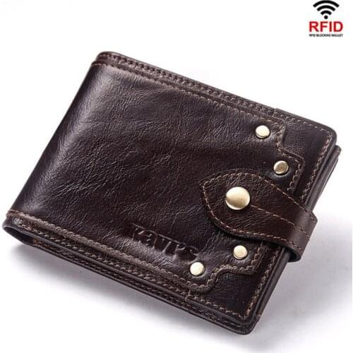 Mens Coffee Color High Quality Genuine Leather Wallet RFID Blocking Short Wallets Casual Card Holder Coin Purse Leisure Fashion