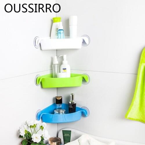 Creative Corner Bathroom Storage Rack Shower Wall Shelf Organizer Plastic Strong Wall-mounted Suction Cup Home Kitchen Shelves
