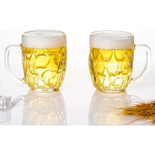 LOVWISH 2 PCS Thickened Large Capacity Tempered Glass Beer Cups Transparent Kitchen Bar Glass Wine Cup Coffee Mugs with Handle
