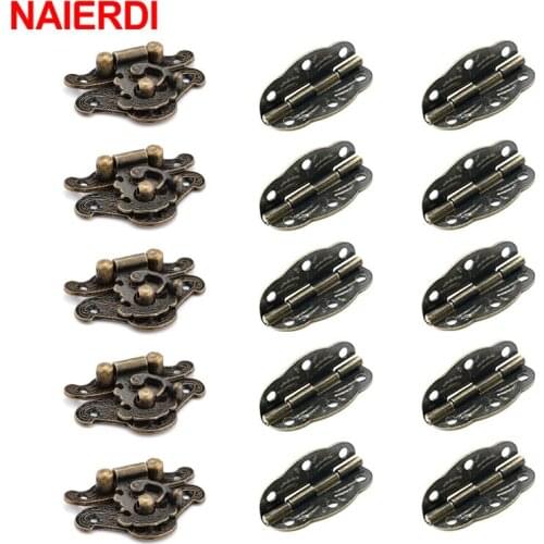 NAIERDI 2PCS Bronze Furniture Hardware Box Latch Hasp Locks + 10PCS Decorative Cabinet Hinges Butterfly Hinge Jewelry Wooden Box