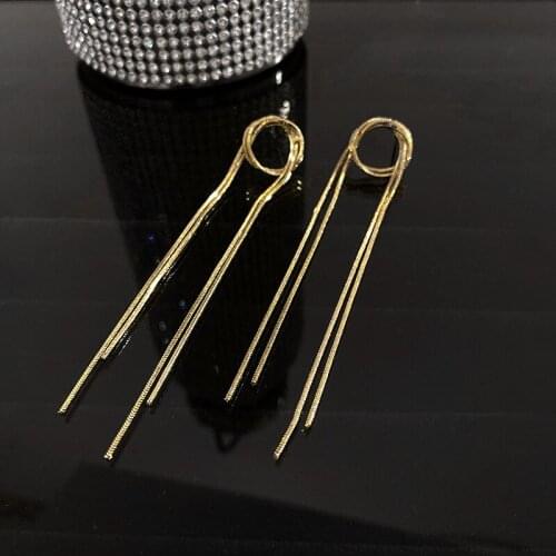 VSnow Minimalist Circle Gold Color Metal Dangle Earrings for Women Girls Long Tassel Tie Fashion Earrings Jewellery Pendientes