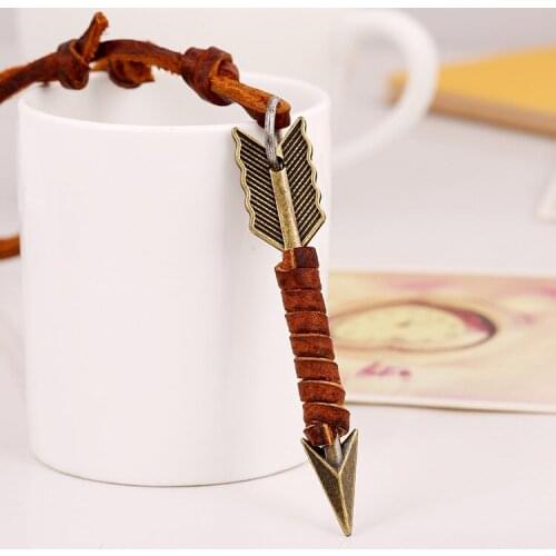 Fashion Man Necklace Handmade Vintage Leather Arrow Pendant Necklace Rope Chain Necklaces Men&Women Punk Jewlery Accessories