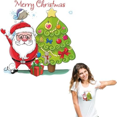 Cute Cartoon Santa Claus Clothing Patches Diy T-Shirt Jeans Decoration Washable New Fashion Heat Transfer Christmas Applique