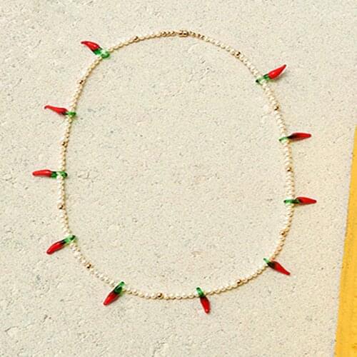 Baroque Natural Pearl Necklace Glass Small Pepper Pendant 2019 New Jewelry Bohemian Womens Necklace Wholesale Collier de perles