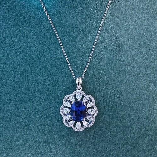 Trendy 100% 925 Sterling Silver Created 8*10mm Lucky Pendant Necklace For Women High Carbon Diamond Party Fine Jewelry Gift