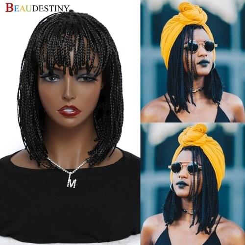 Beaudestiny Bob Hair Wig Synthetic Hair For Braids Box Braid Wig With Bangs Short Black Wig Synthetic Braided Wigs For Women