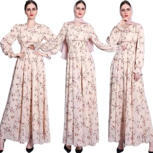 Muslim Women Abaya Floral Print Chiffon Long Maxi Dress Dubai Kaftan Turkey Caftan Eid Ramadan Gown Islamic Clothing Vestidos