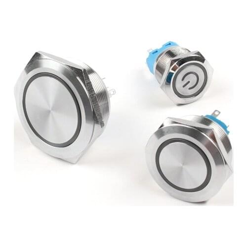 25mm/30mm/40mm Stainless Steel Flat Round Metal Push Button Switch Led Ring Instant Power Car Switch 3V 6V 12V 24V 220V