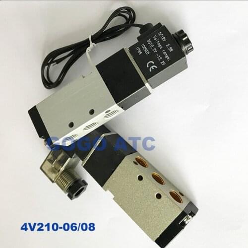 GOGO Pneumatic single coil solenoid valve 4V210-06 4V210-08 1/8" 1/4" 5/2 way control valve with Wire lead Plug type LED light