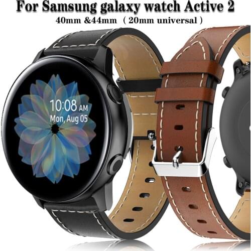 For Samsung galaxy watch Active 2 44mm 40mm Strap Genuine Leather Band 20mm Bracelet Watchband Wristband For Galaxy Watch 3 41mm