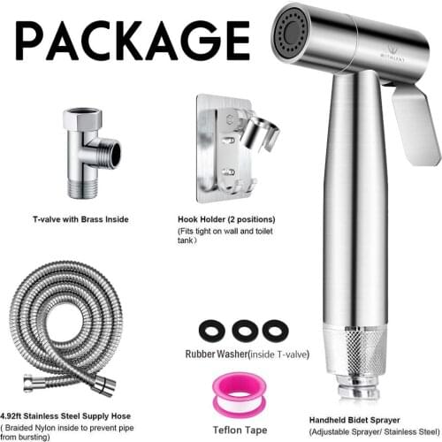 Handheld Bidet Sprayer for Toilet-Adjustable Water Pressure Control with Bidet Hose for Feminine Wash, Stainless Steel Brushed