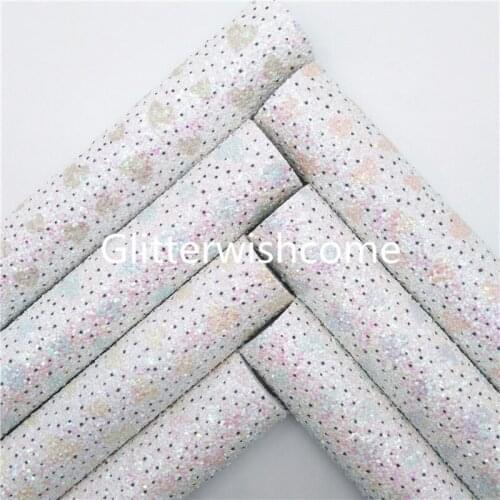 Glitterwishcome 21X29CM A4 Size Pastel Hearts Printed Chunky Glitter Leather Fabric Sheets with Felt Backing for Bows, GM127B