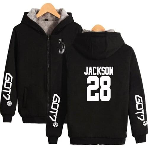 JACKSON 28 Got7 Kpop Hoodie Hoody Winter Men Women Zipper Hoodies Jackets Long Sleeve Unisex Hooded Sweatshirts White Black Tops