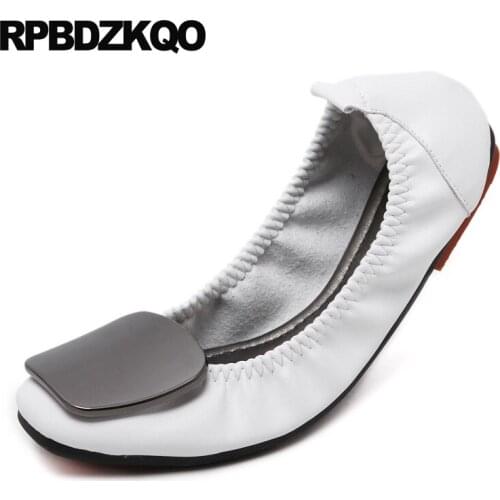 Shoes Slip On 10 Shallow Metallic White Italian Square Toe Foldable Ballet Flats 11 Ballerina Women 2021 Large Size Gold Metal
