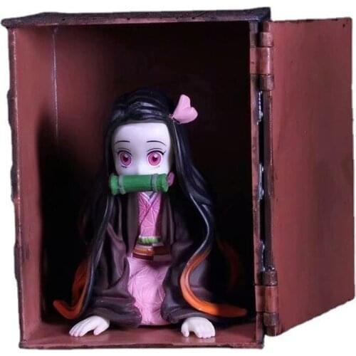 High Quality Wooden Box Demon Slayer UP Art MINI Kamado Nezuko Creative Surroundings Statue Figure Model Ornaments