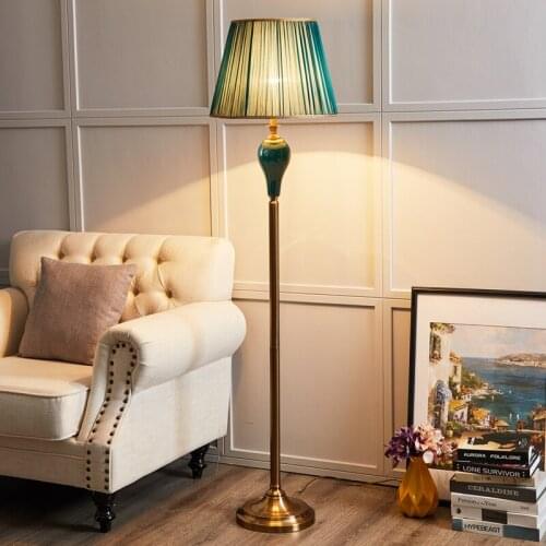 XIRIGHT 40X158CM Green Ceramic Floor Lamp Remote Control Retro Country Bedroom Bedside Warm Luxury Vertical Hall Table Lamp