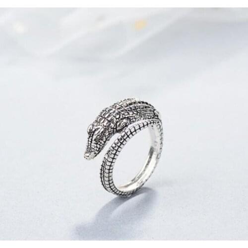 Sole Memory Fashion Animal Crocodile Personality Wild Temperament 925 Sterling Silver Female Resizable Opening Rings SRI284