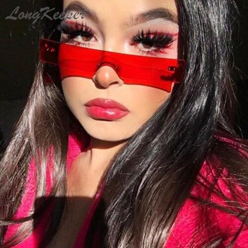 LongKeeper Rectangle Sunglasses Women 2020 Luxury Brand Rimless Red Pink Small Shades Sun Glasses oculos feminino