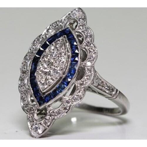 Milangirl Blue Stone Rings for Women Wedding Engagement Ring Color Rhinestone Ring Bague Femme Luxury Jewelry