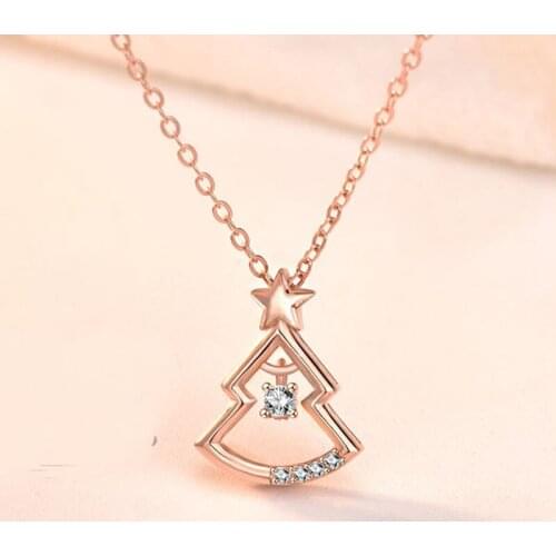 S925 Sterling Silver Inlaid Zircon Christmas Tree Necklace Female Korean Fashion Clavicle Chain Summer Necklace