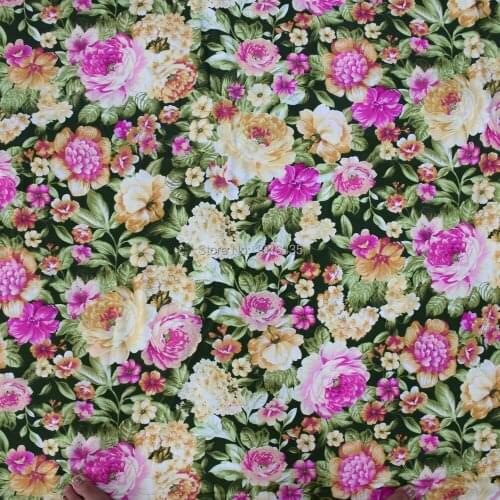 160CM Width Green Big Rose Floral 100% Cotton Fabric For Sewing Patchwork Fabric