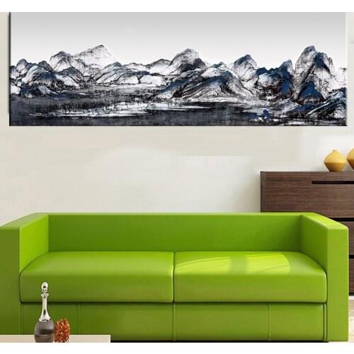Abstract Golden Canvas Painting Moutain Chinese Traditional Poster and Print Wall Art Pictures for Living Room Bedroom