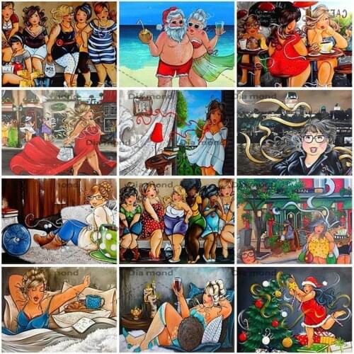 5D Diamond Painting Sexy Women Full Square/Round Drill Cartoon Fat Lady Diamond Embroidery Cross Stitch Mosaic Home Decor