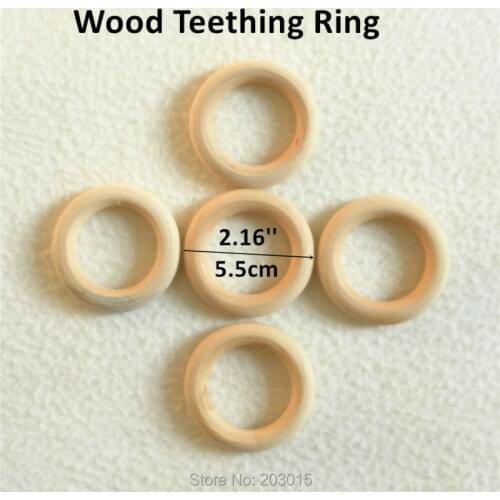 Chenkai 10pcs 5.5cm 2.16'' Nature Maple Wood Teether Ring Wooden DIY Infant baby pacifier chain Charm jewelry Making 50mm Toy