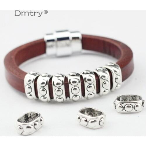 Dmtry 20pcs/lot Wholesale Antique Silver Leather Spacer Beads Jewelry Findings For 10*5MM Flat Leather Jewelry Making LC0064