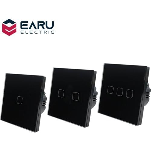 EU Standard 1 2 3 Gang 1 Way AC100-240V 10A Crystal Glass Panel Screen Wall LED Power Light Touch Switch Push Button Switch