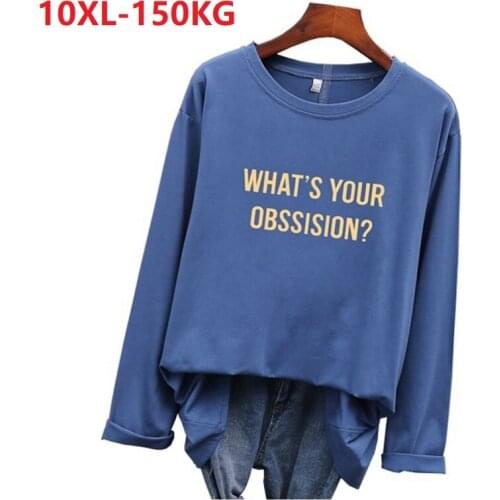 High quality letter tshirt women long sleeve autumn underwear blue tees Female big size 8XL 10XL cotton home loose oversize tops