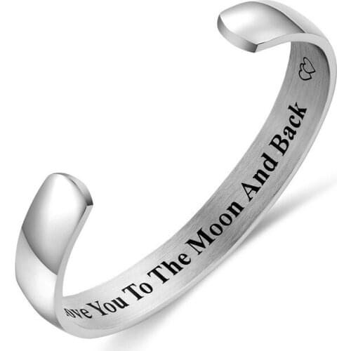 Fashionable lettering i love you to the moon and back curved lettering titanium steel bracelet