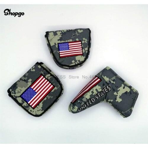 Camouflage Green Golf Putter Covers Outdoor Waterproof Blade / Mallet USA Flag Golf HeadCovers For Man Women