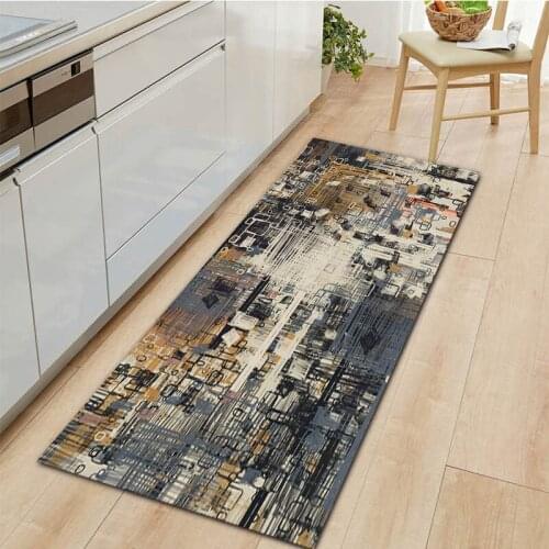Modern Entrance Doormat Home Washable Kitchen Carpet Letter Pattern Long Strip Bedroom Hallway Decor Rug Anti-Slip Bath Mat