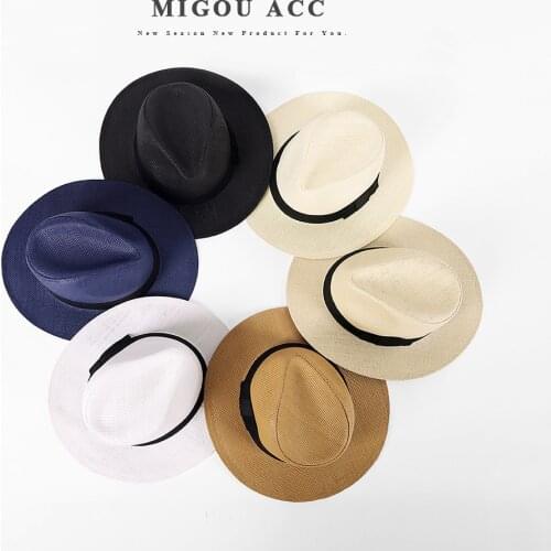 Mens Panama Hat Male Fashion Straw Sun Cap Wide Brim Bucket Sunscreen Cap Hawaiian Summer Beach Sun Straw Fedora Hats