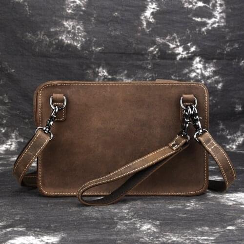 High Quality Crazy Horse Cowhide Men Messenger Clutch Handy Briefcase Genuine Leather Luxury Business Shoulder Cross Body Bag