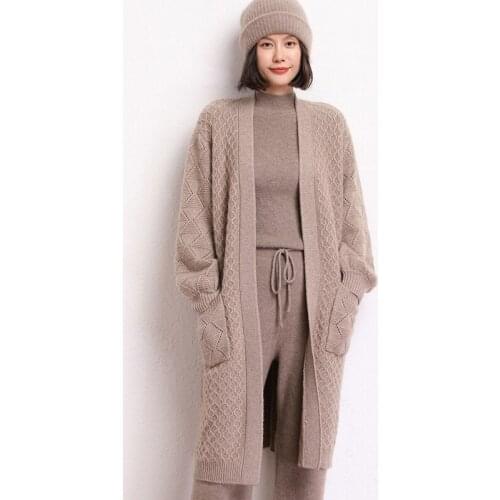 2021The New100% Cashmere Autumn and winter thick cardigan loose mid-length all-match coat womens clothing
