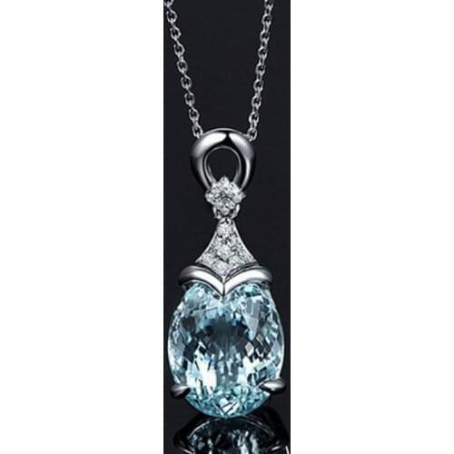 European Style Blue Crystal Water Drop Pendant Necklace Fashion Trend Wedding Engagement Party Women Clavicle Chain Jewelry Gift