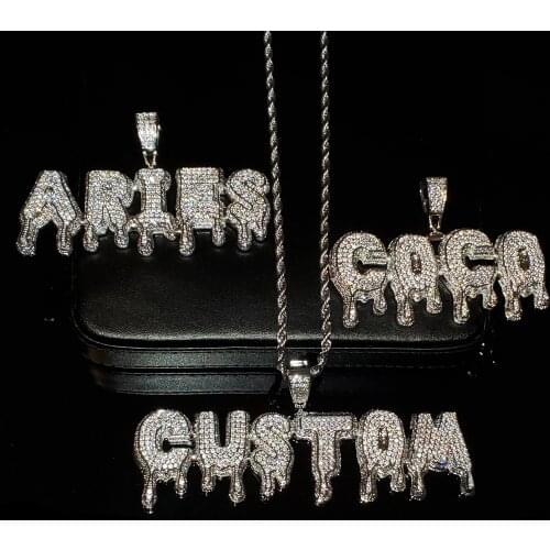 Customize Name Plate Combination of Letters Necklaces Iced Out Initial Charms CZ Hip Hop Mens Jewelry Birthday Gifts for Boys