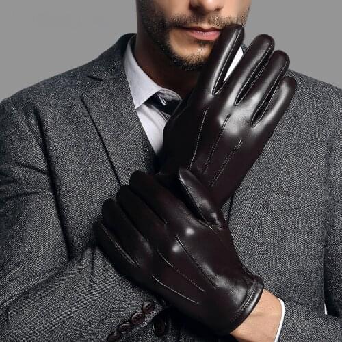 Real Leather Gloves Male Fashion Simple Black Sheepskin Gloves Driving Business Mans Gloves Free Shipping TE2018