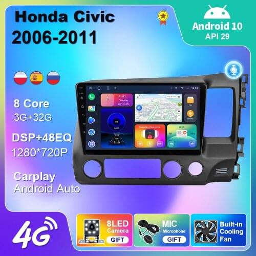 4G For Honda Civic 2006 2007 2008 2009 2010 Radio Multimedia Player Navigation Car Android Auto Carplay 2 din Android 10 No DVD