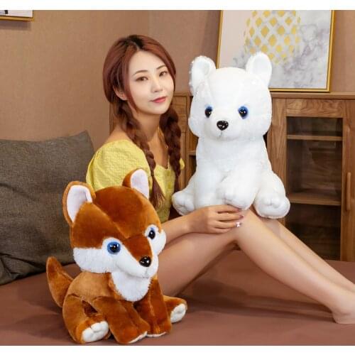 43cm Sitting Lifelike Wolf Plushie Brown White Soft Forest Animal Big Eyes Fuzzy Doll Children Birthday Present