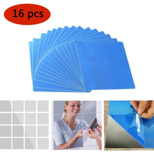 16pcs 15cm*15cm Self-adhesive Square Mirror Glass Tile Wall Stickers Decal DIY Long Mirrors for Home Room Decorations